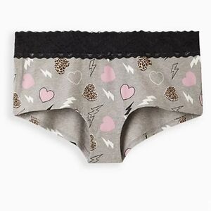 WIDE LACE TRIM BOYSHORT PANTY - COTTON HEARTS 💕 & BOLTS 🌩HEATHER GREY